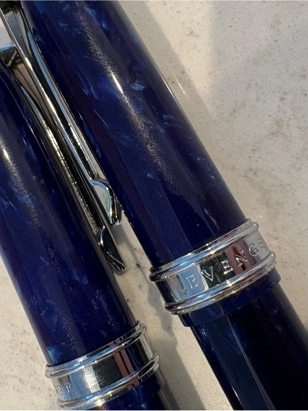 Elegant Blue Marble Fountain & Ballpoint Pen Set